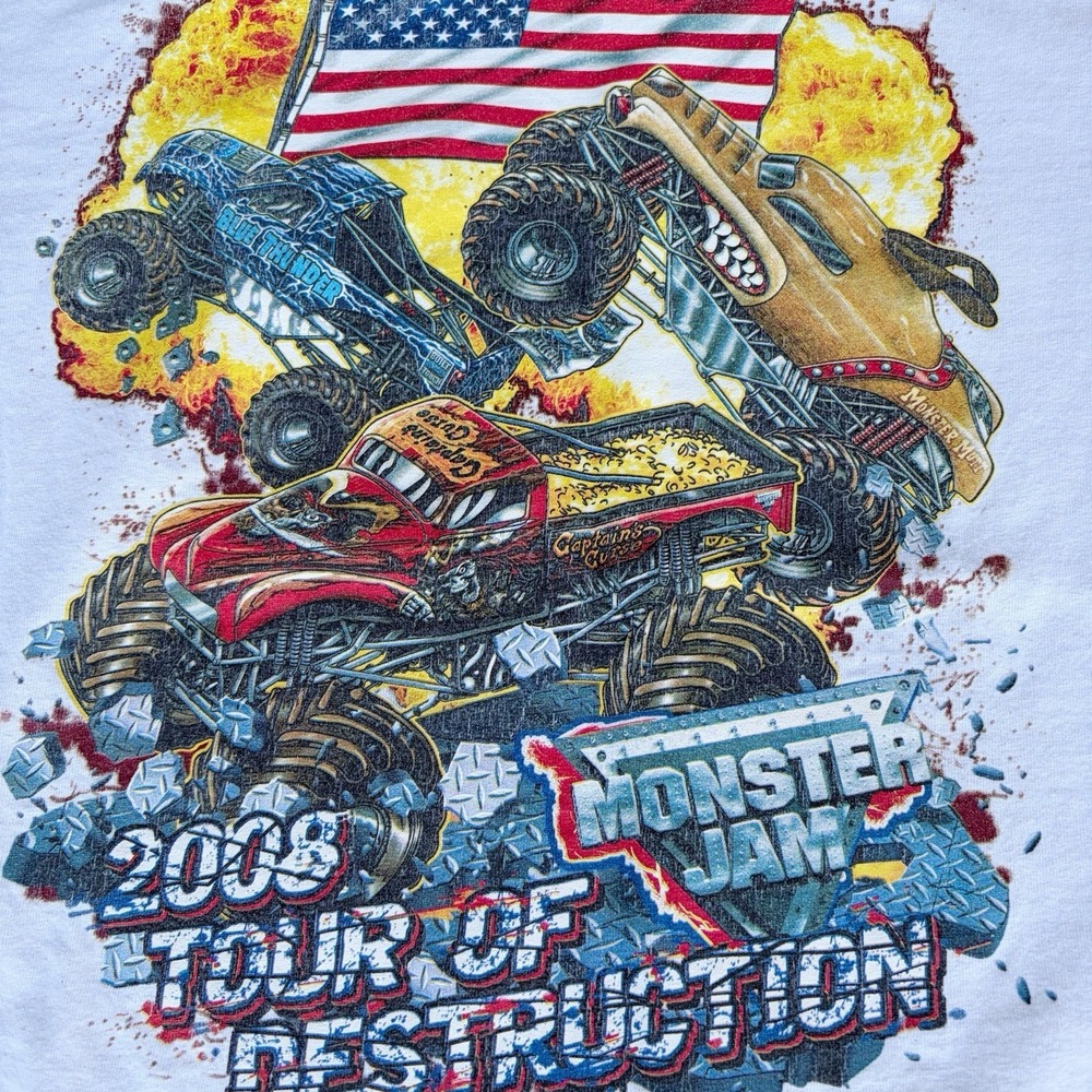2008 Monster Jam Canadian Tour Of Destruction White Tee Shirt Large Double Sided - Picture 6 of 7